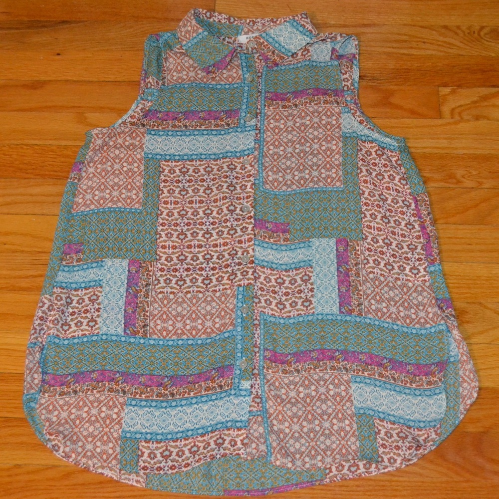 Women’s Rose & Olive Patchwork Button Down Blouse… - image 2